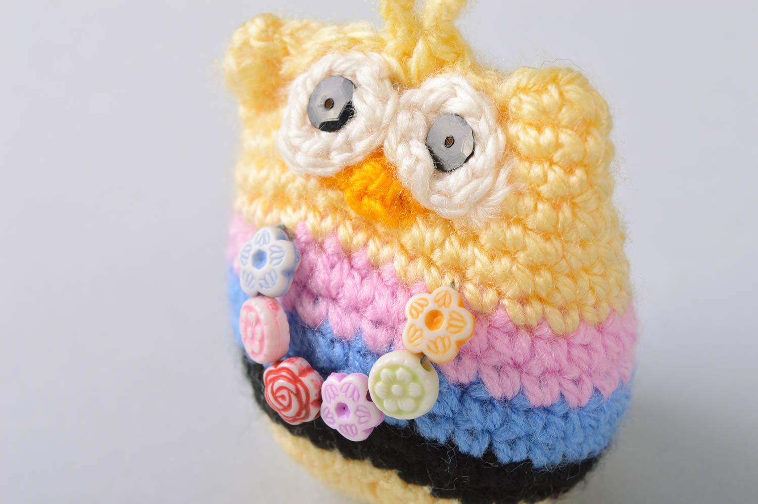Beautiful cute soft interior pendant owl handmade crocheted toy with beads photo 3