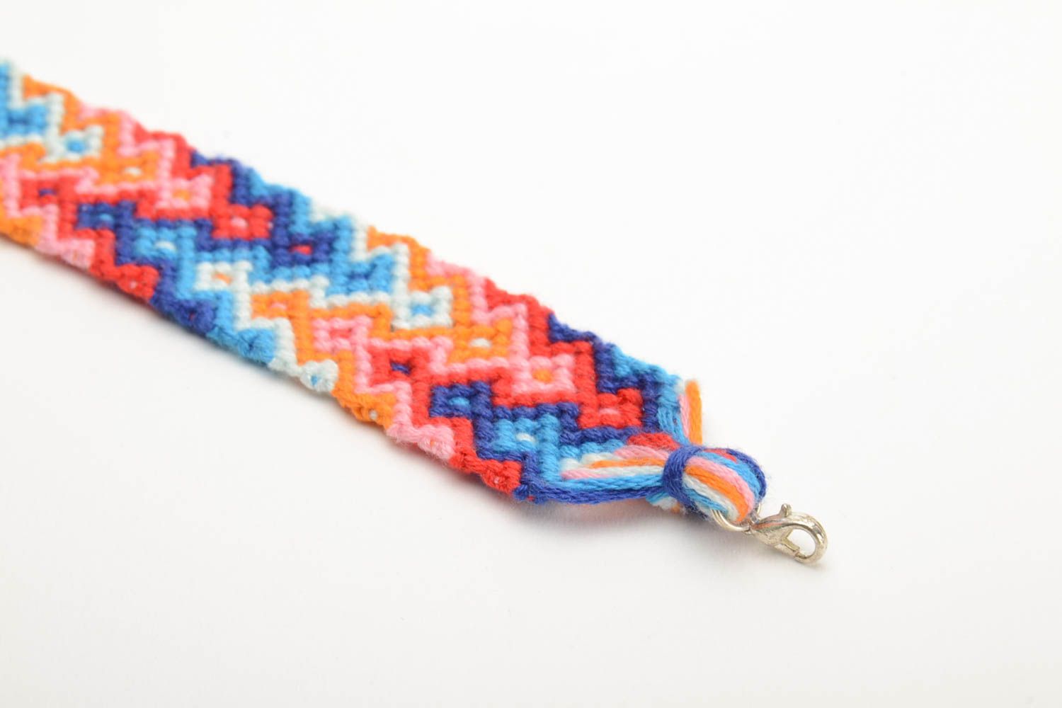 Multicolored beautiful handmade wide woven embroidery floss bracelet photo 2