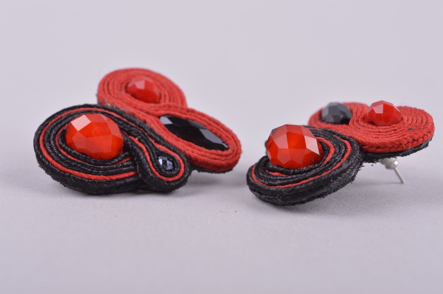 Beautiful handmade soutache earrings textile earrings with beads costume jewelry photo 4