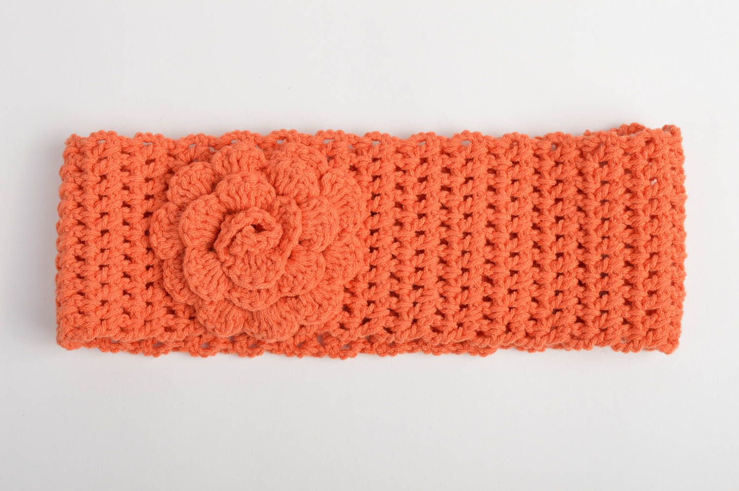 Оранжевая стильная повязка на голову для девочки ручной работы с цветком фото 3