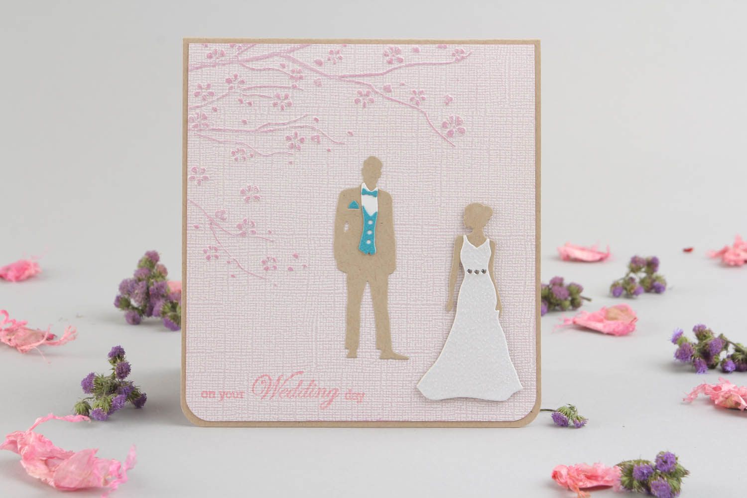 Cartolina d'auguri fatta a mano in tecnica d'autore oggetto wedding day foto 1