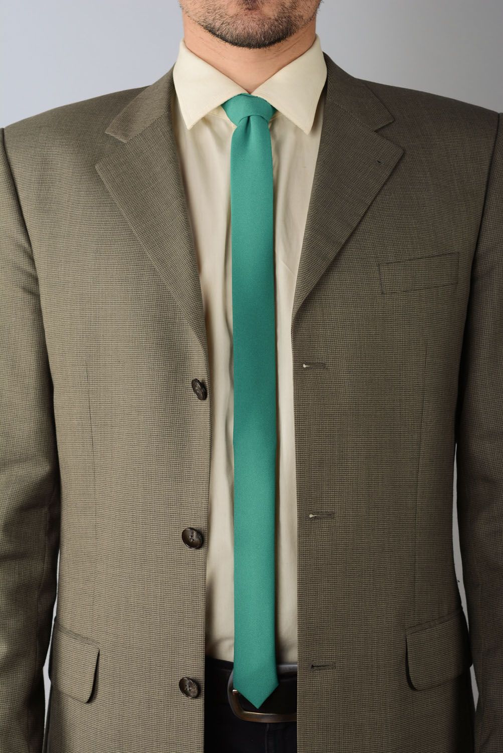 Cravate turquoise en gabardine faite main photo 1