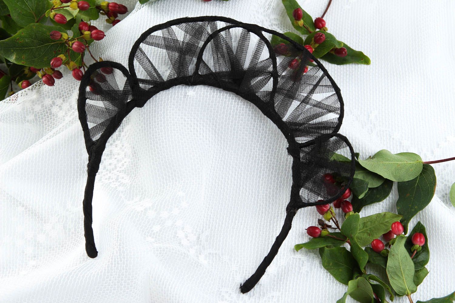 Обруч на голову ручной работы украшение для прически модная бижутерия черная фото 1