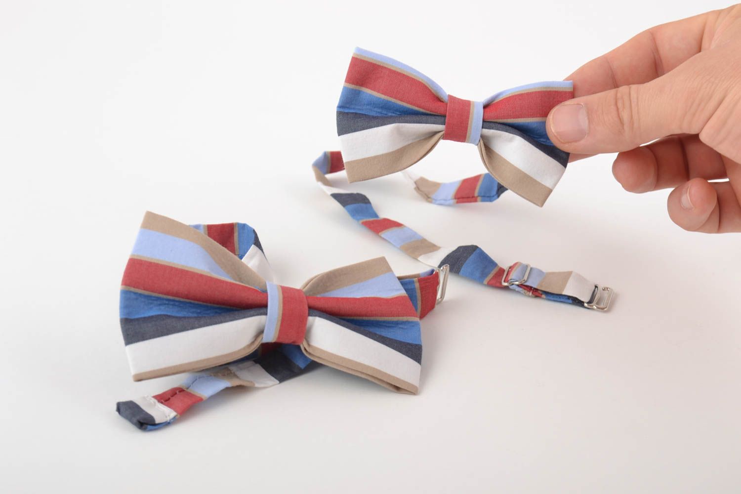 Set of 2 handmade striped fabric bow ties for father and son photo 5