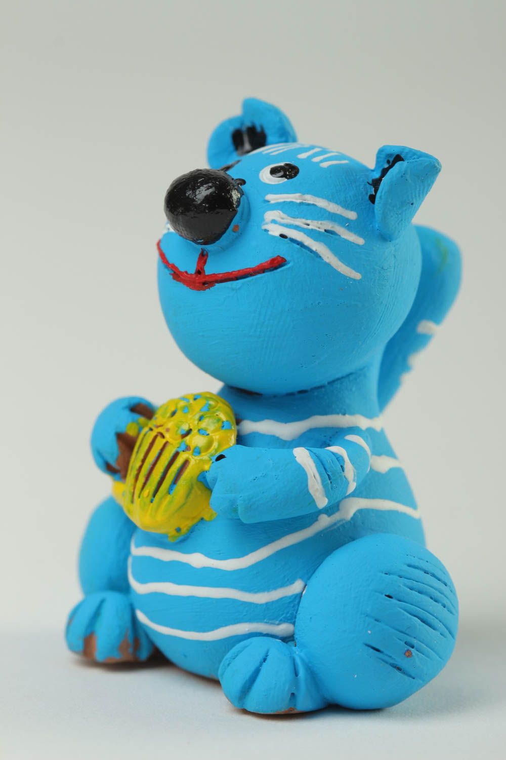 Statuette décorative Figurine fait main chat drôle bleu ciel Déco maison photo 2