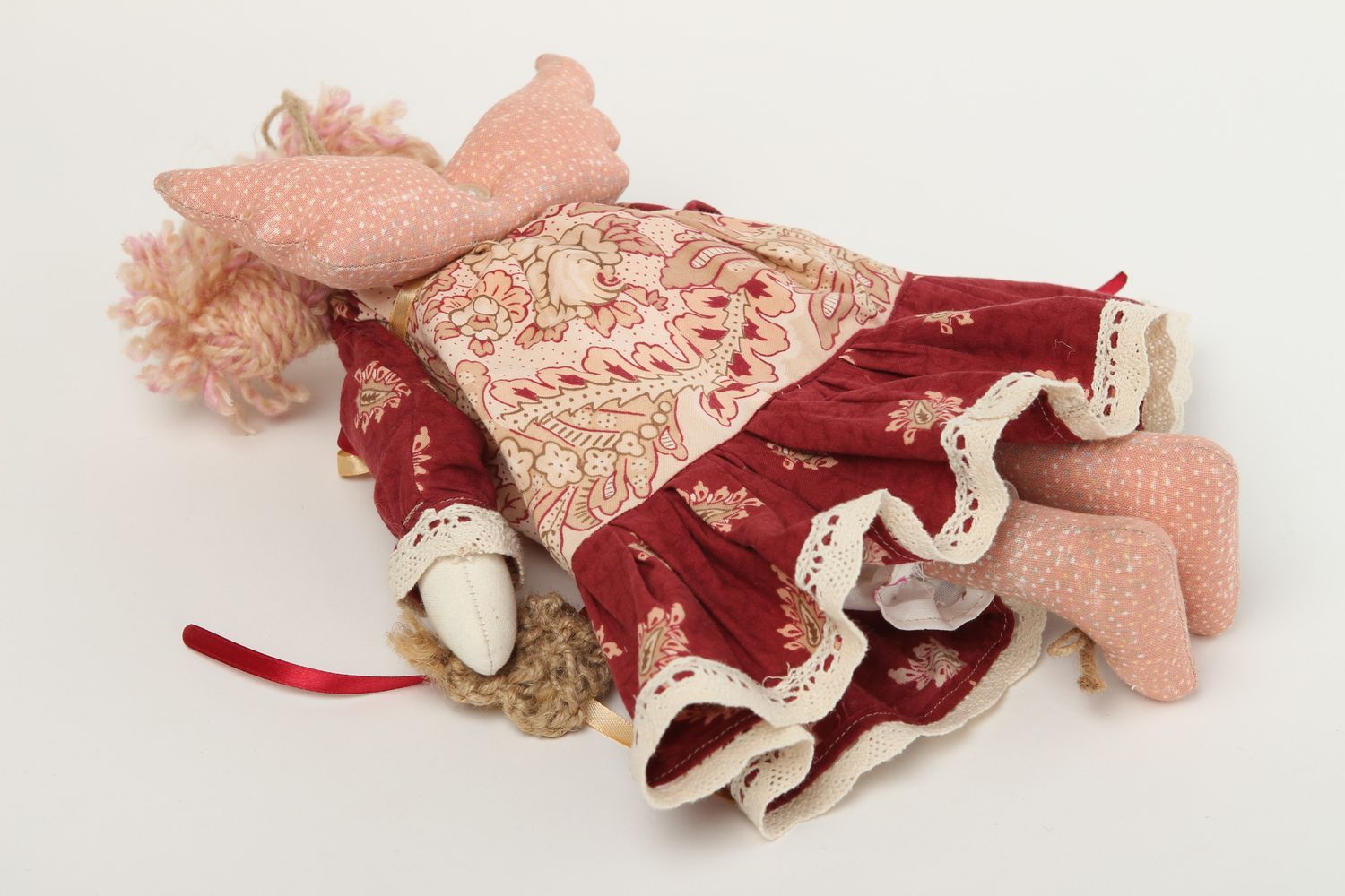 Handmade Designer Puppe Stoff Spielzeug schöne Puppe im roten Spitze Kleid foto 4
