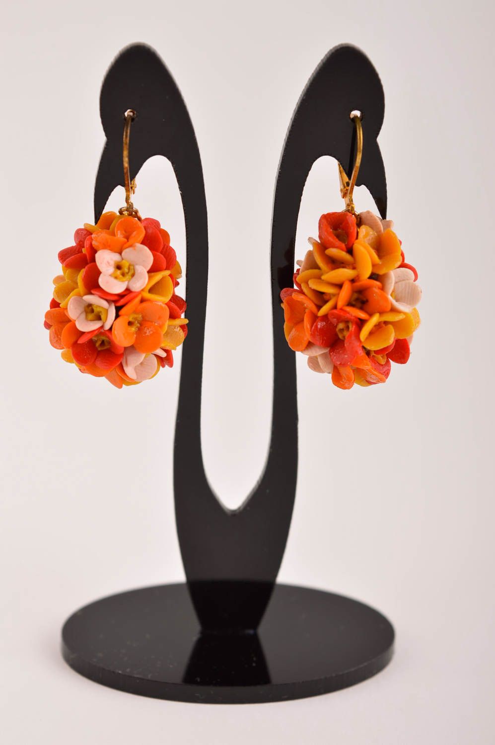 Handmade grelle Blumen Ohrringe Designer Schmuck Accessoire für Frauen orange foto 2