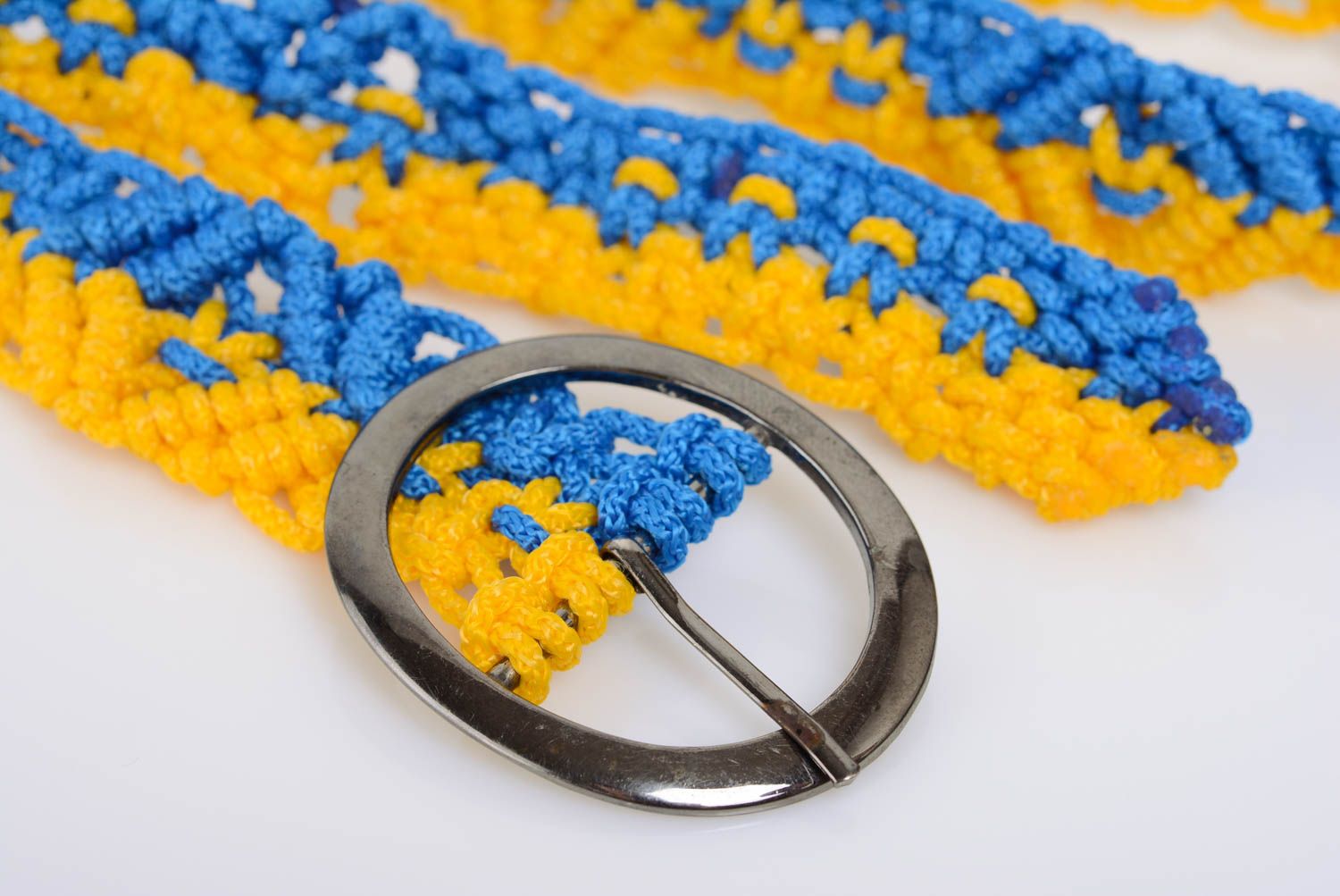 Blue with a yellow belt macrame handmade designer bright accessory for every day photo 3