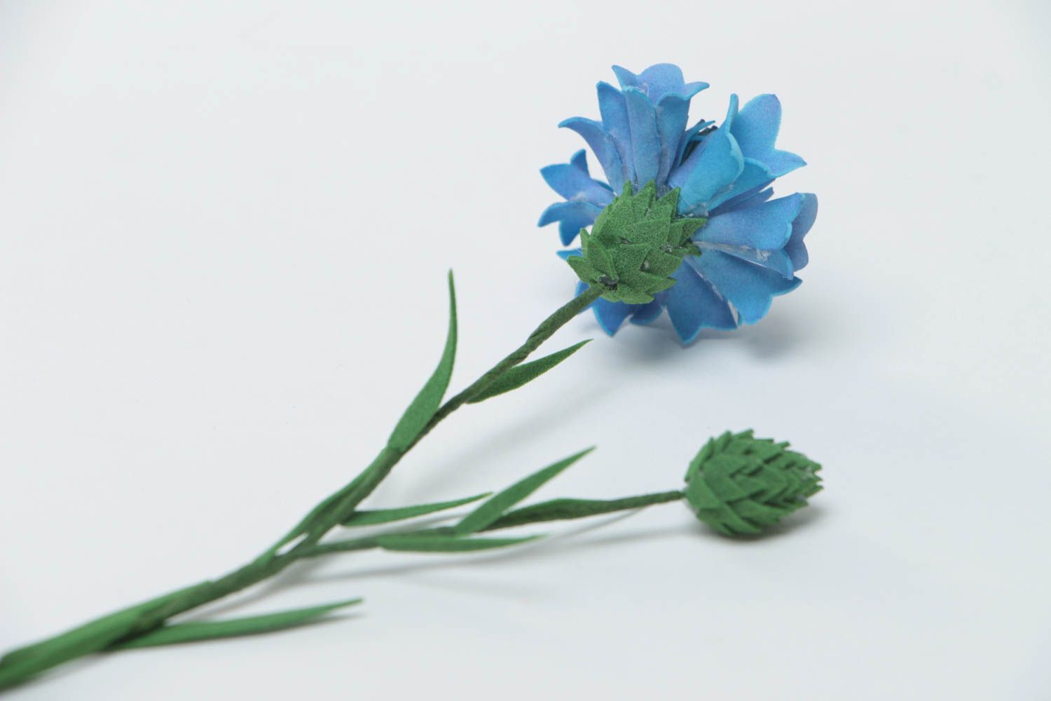 Unusual beautiful blue handmade plastic suede decorative flower  photo 4