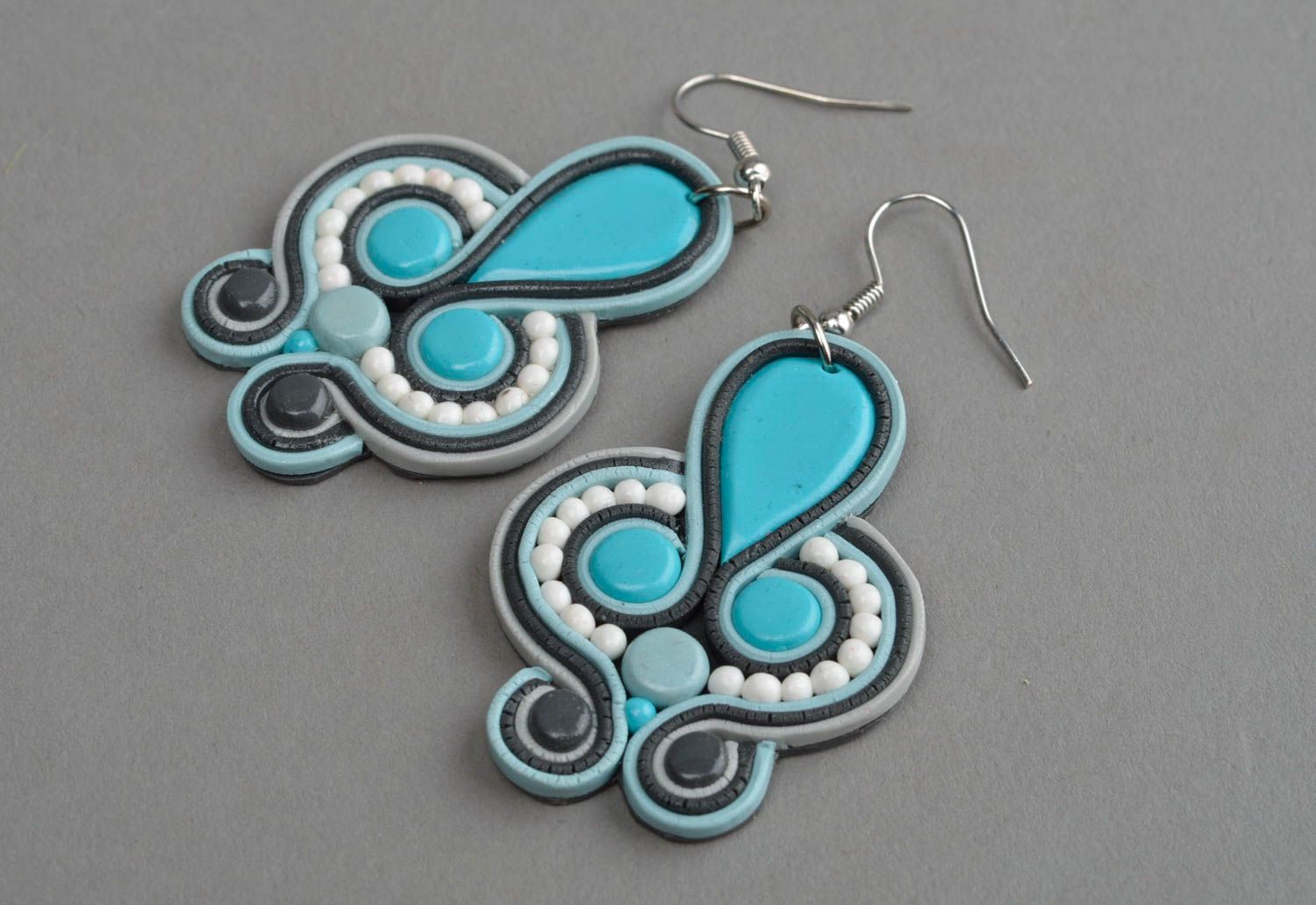 Handmade polymer clay earrings plastic bijouterie earrings with painting photo 2