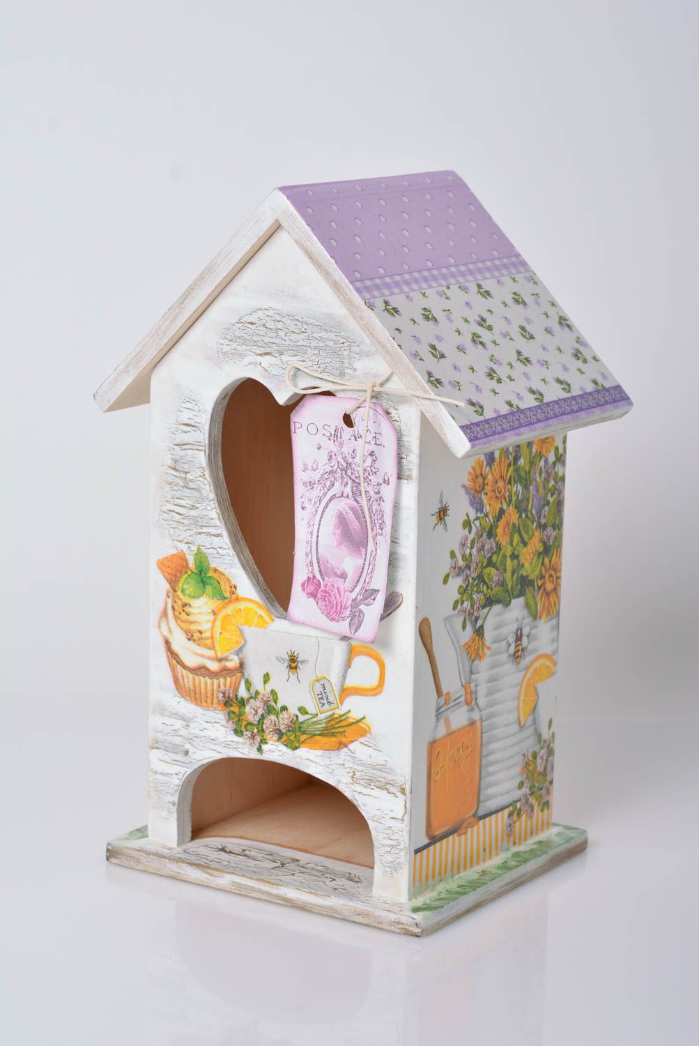 Beautiful small light colored handmade decoupage wooden tea bag box House photo 1