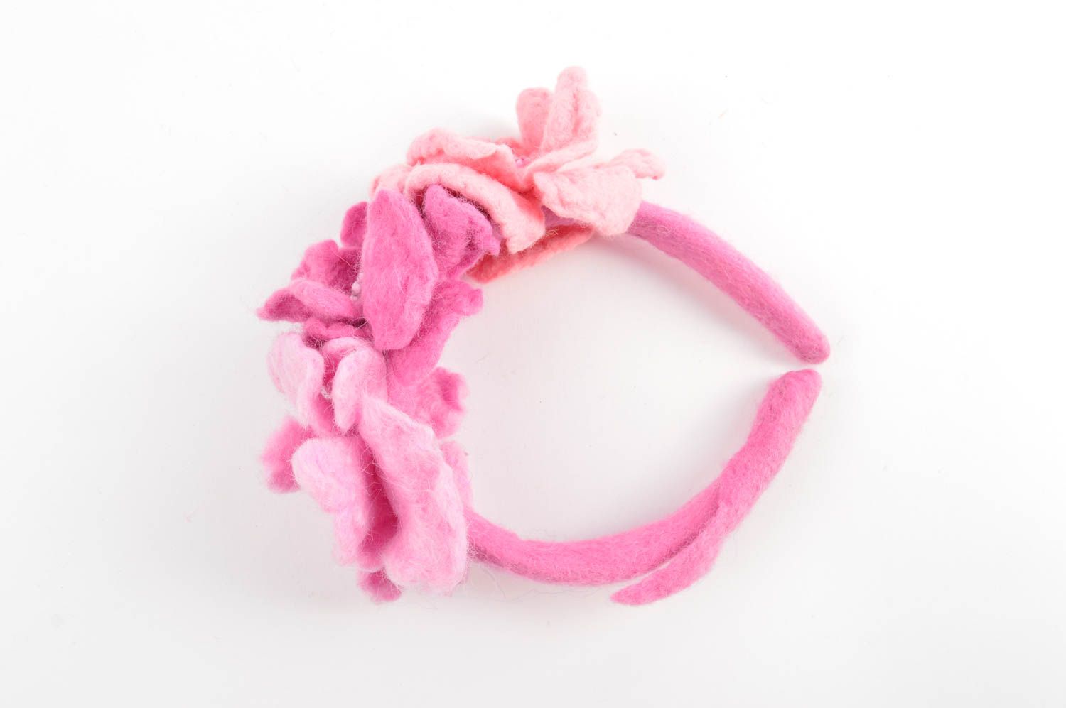 Serre-tête fleurs roses Bijou fait main laine et plastique Accessoire cheveux photo 4