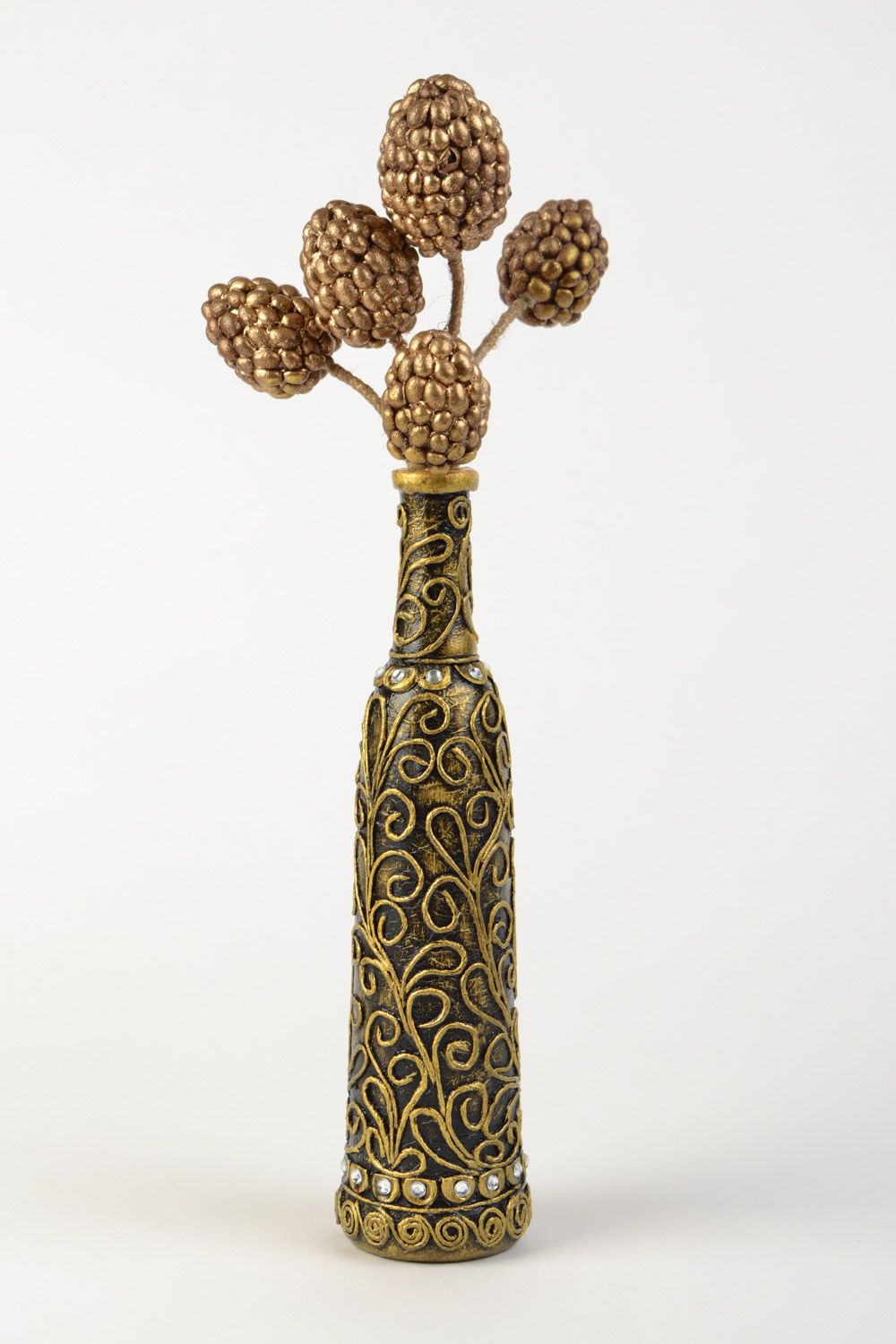 Exklusive handgemachte dekorative Flasche mit Muster in Gold mit Zapfen foto 1