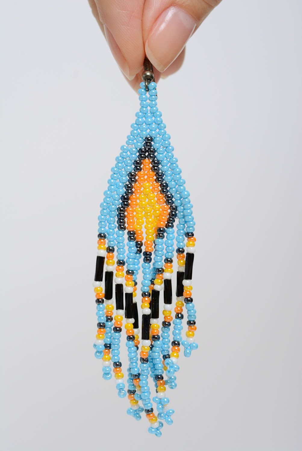 Handmade beaded earrings with fringe and ornament in ethnic style photo 5