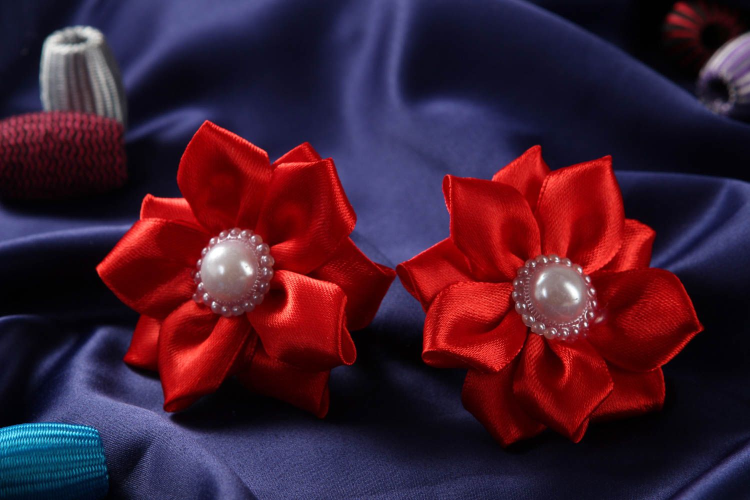 Flower scrunchies handmade satin scrunchies hair ornaments present for girl photo 1