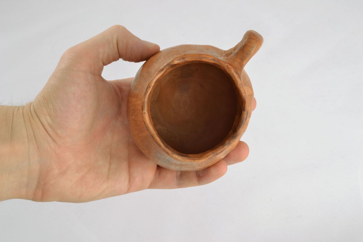 Clay Mexican style clay teacup with handle in light brown color 0,67 lb photo 4