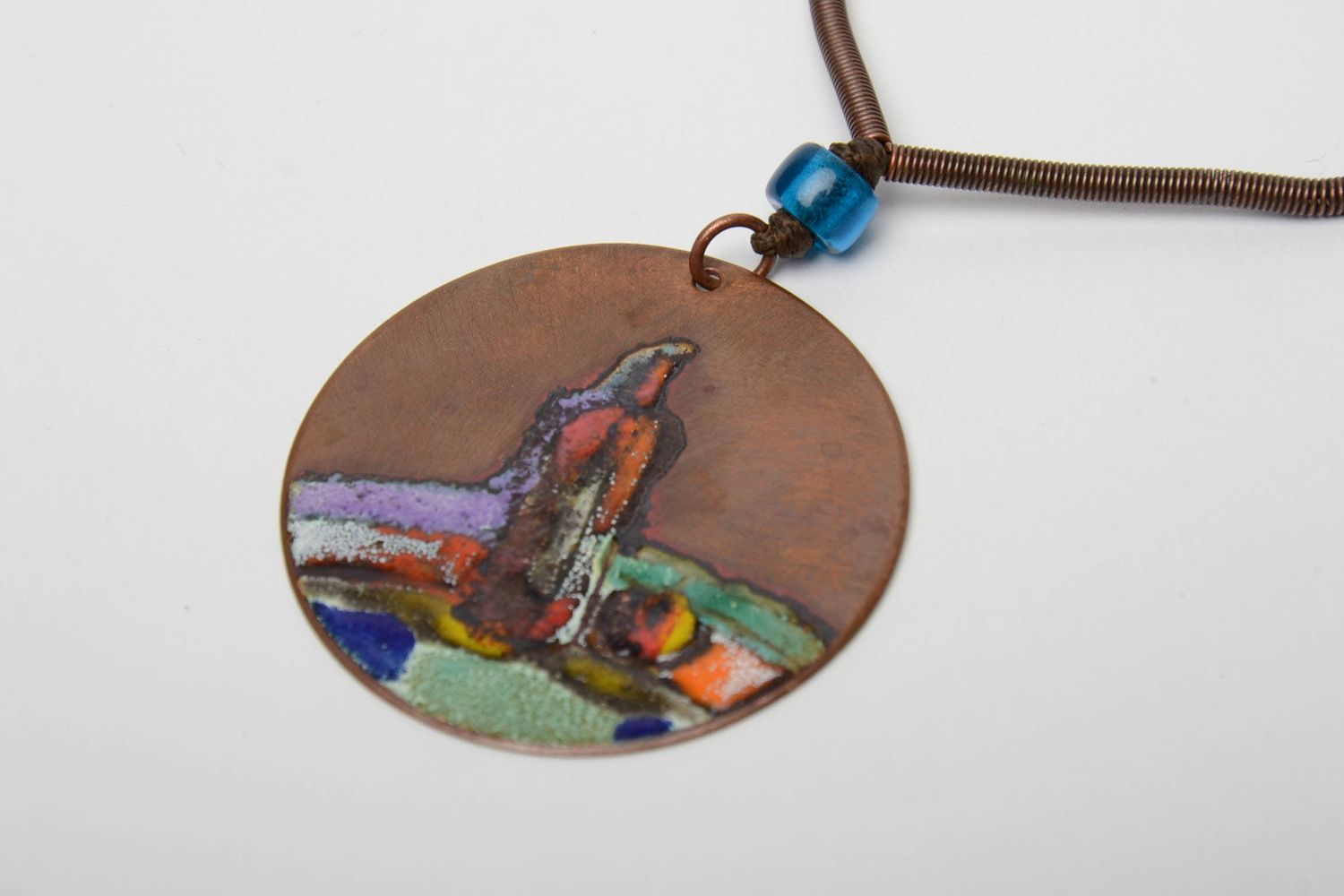 Round copper pendant with enamel painting Still Life photo 4