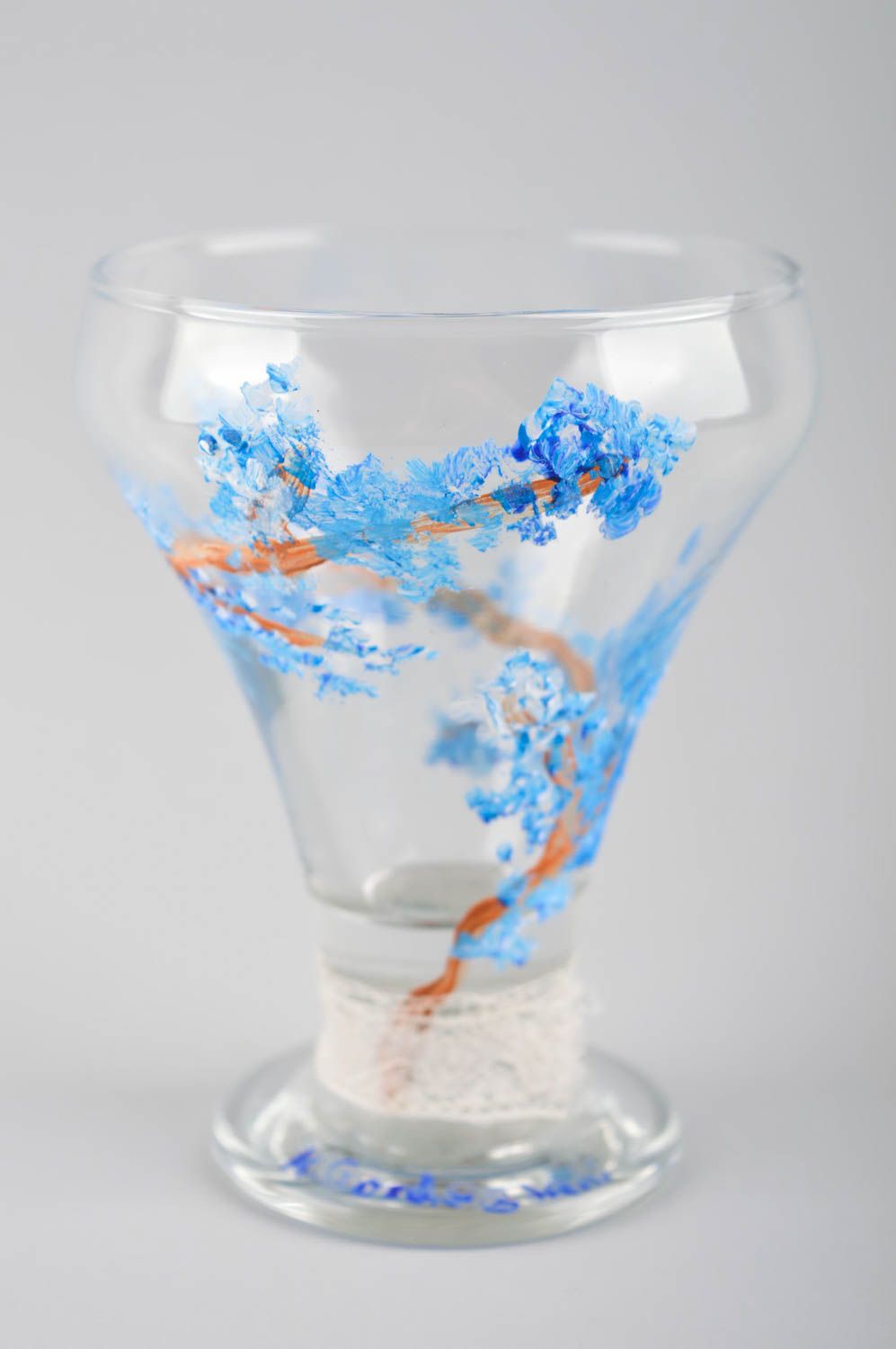 Geschirr aus Glas handmade Tisch Deko bemaltes Glas Trinkbecher aus Glas blau  foto 3