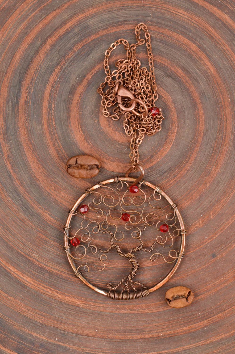 Украшение ручной работы украшение из меди женский кулон Дерево в круге фото 1