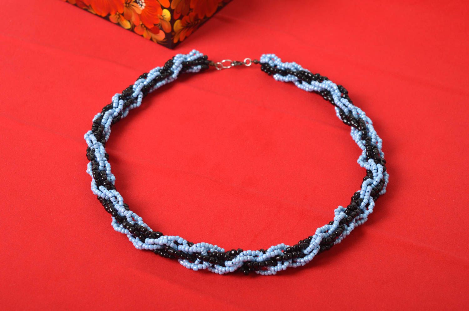 Handmade Schmuck Rocailles Kette Collier Halskette blau schwarz schön Geschenk  foto 1