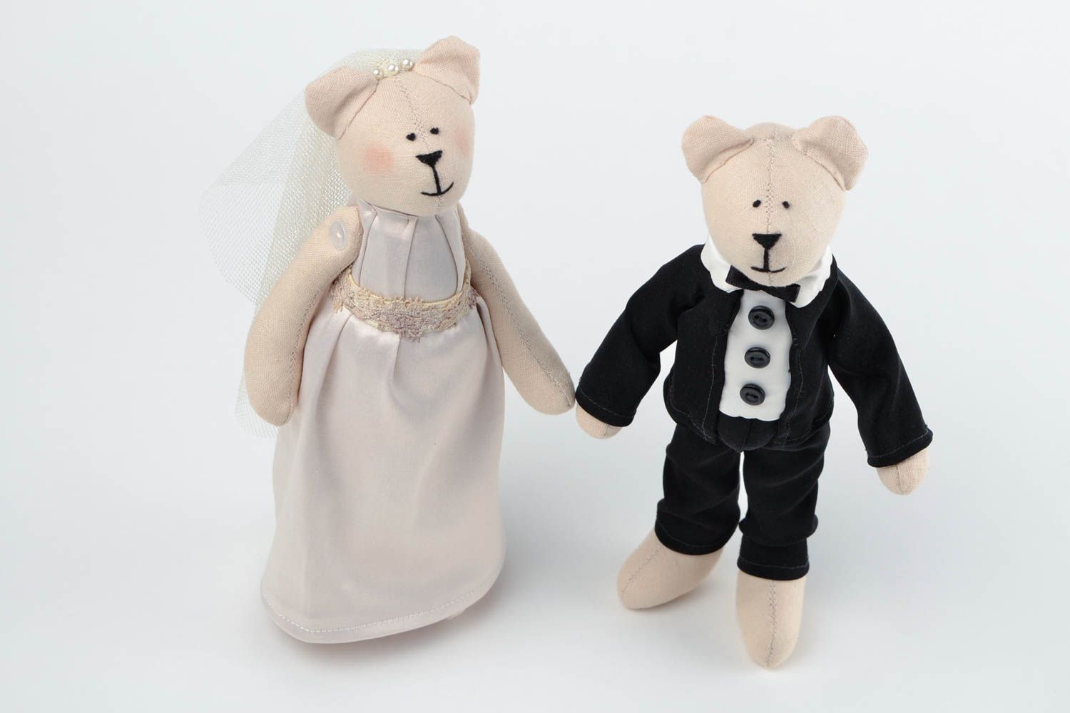 Peluches ours 2 Jouets fait main jaunes mariés en tissus Cadeau de mariage photo 5