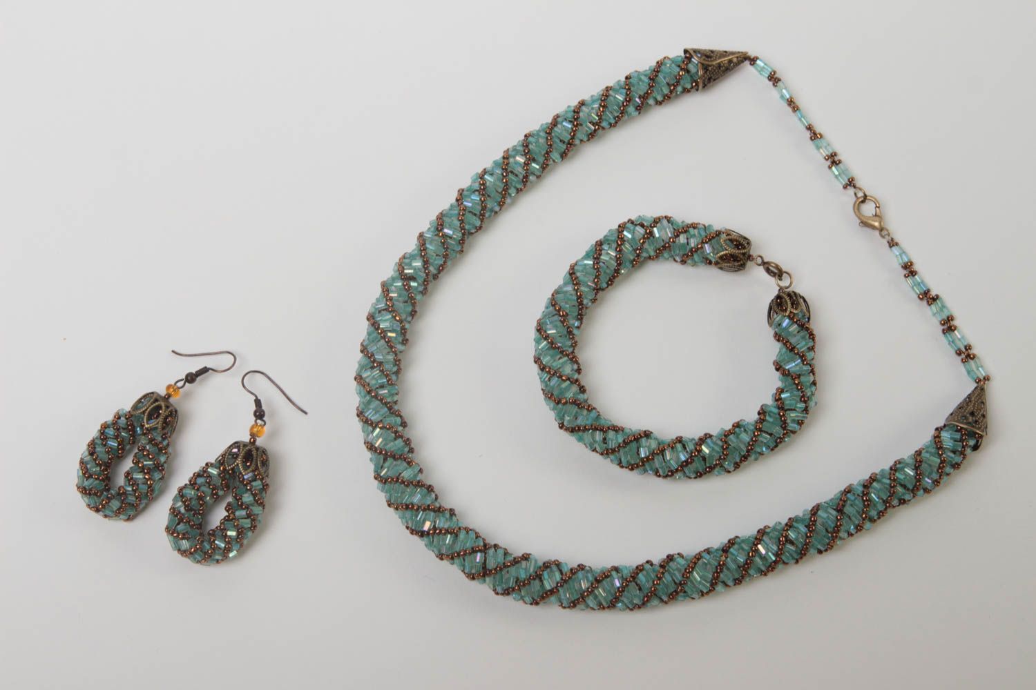 Handmade jewelry set seed beaded necklace earrings and bracelet designer set photo 2