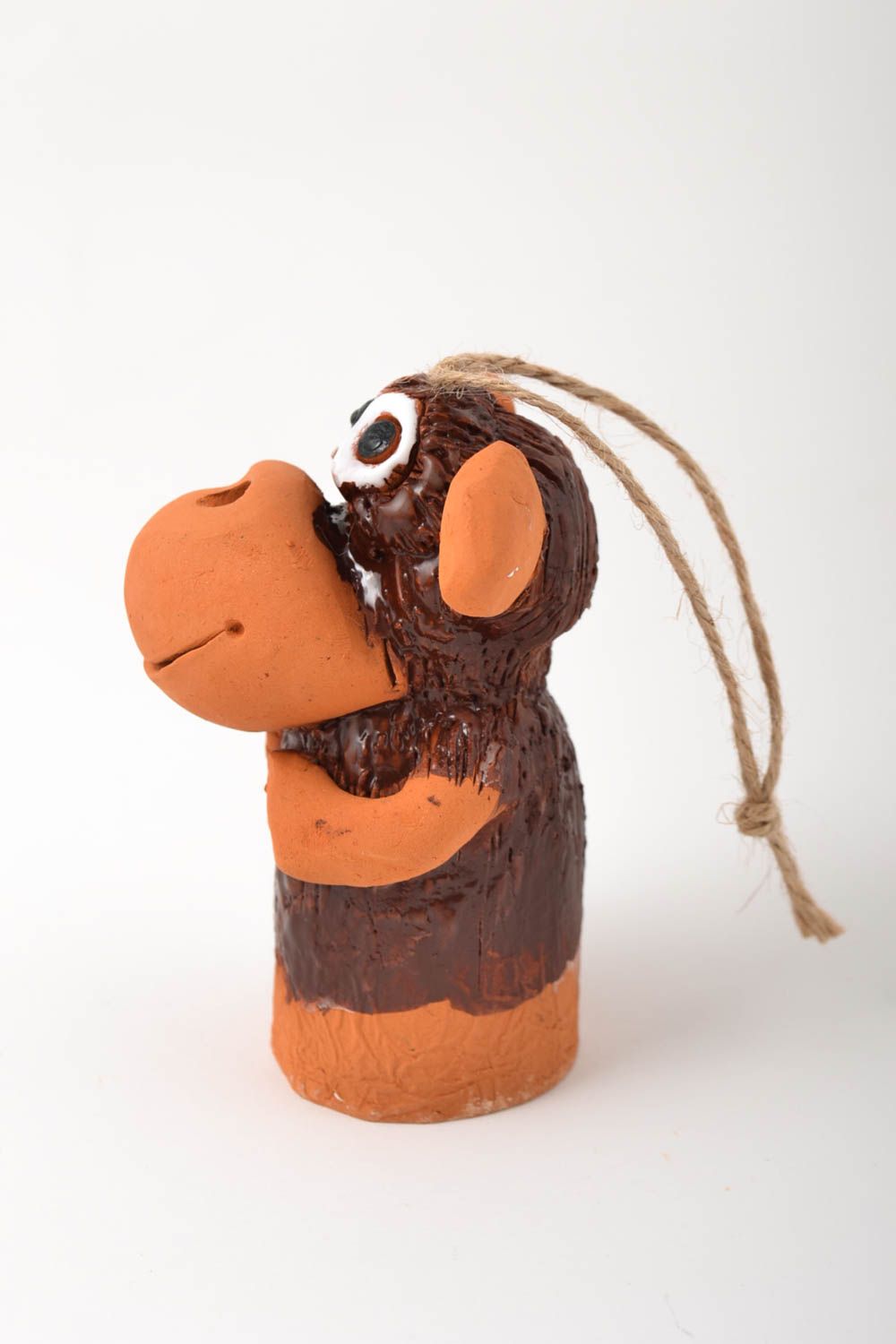 Campanello d'autore in ceramica fatto a mano a forma di scimmia piccola
 foto 3