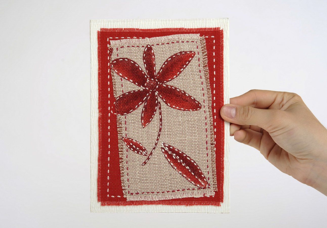Postcard with embroidery Red Flower photo 4