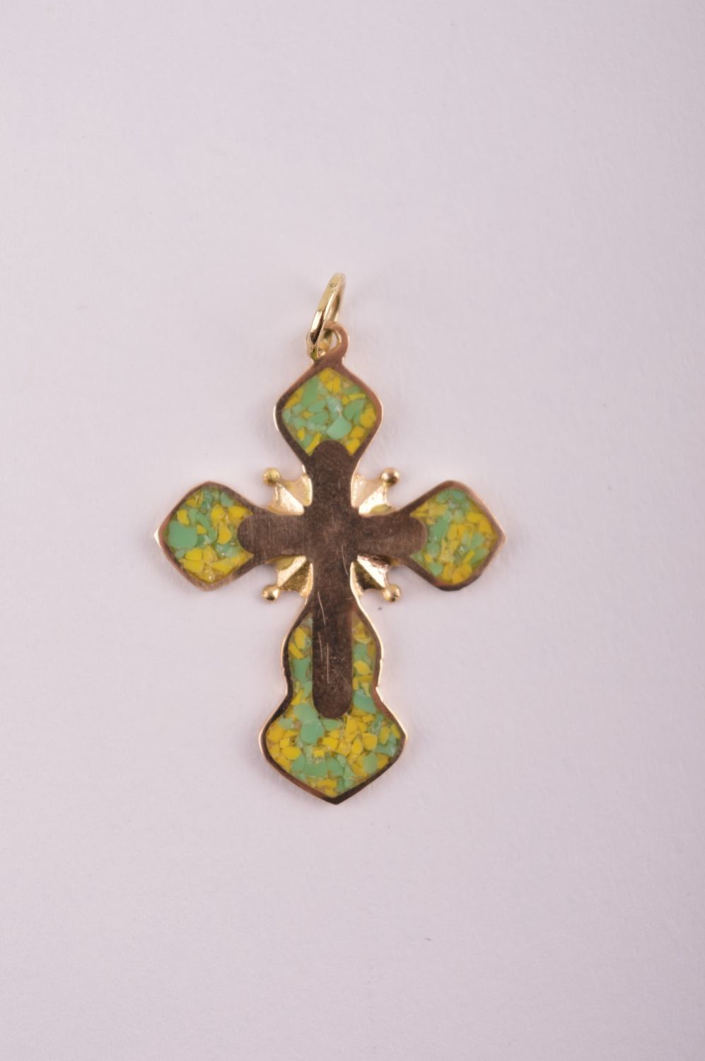 Крестик с камнями handmade подвеска на шею украшение из латуни крест для женщин фото 2