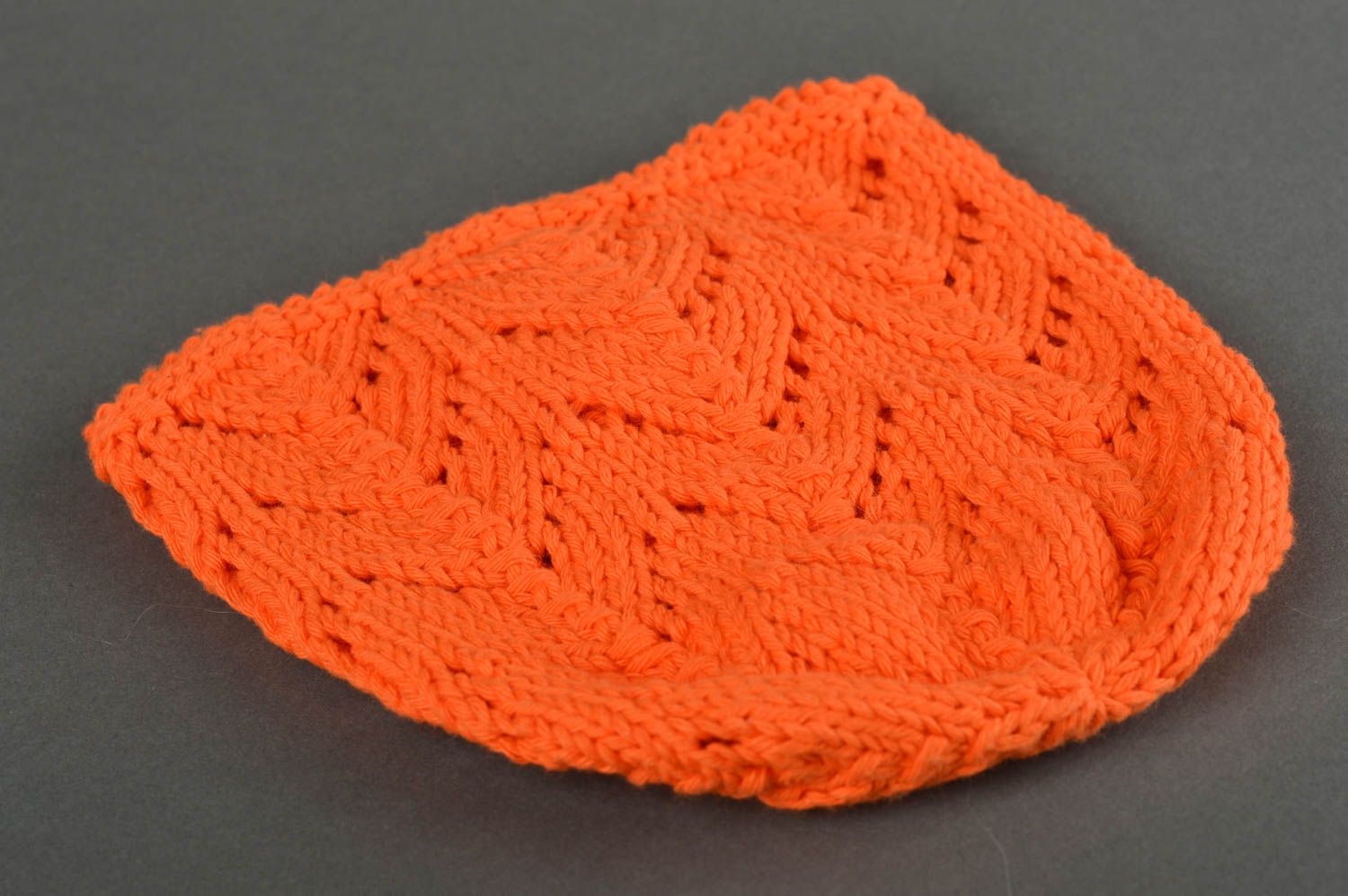 Bonnet tricot Chapeau au crochet fait main ajouré orange Vêtement enfant photo 4