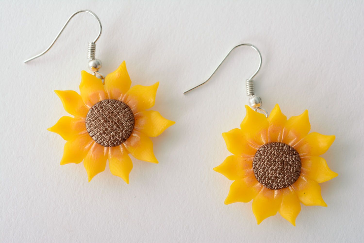 Earrings made of polymer clay Sunflowers photo 4