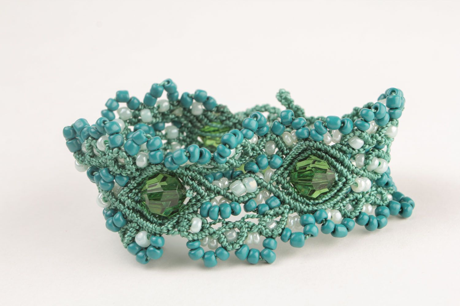 Woven bracelet with beads Blue Lagoon photo 4