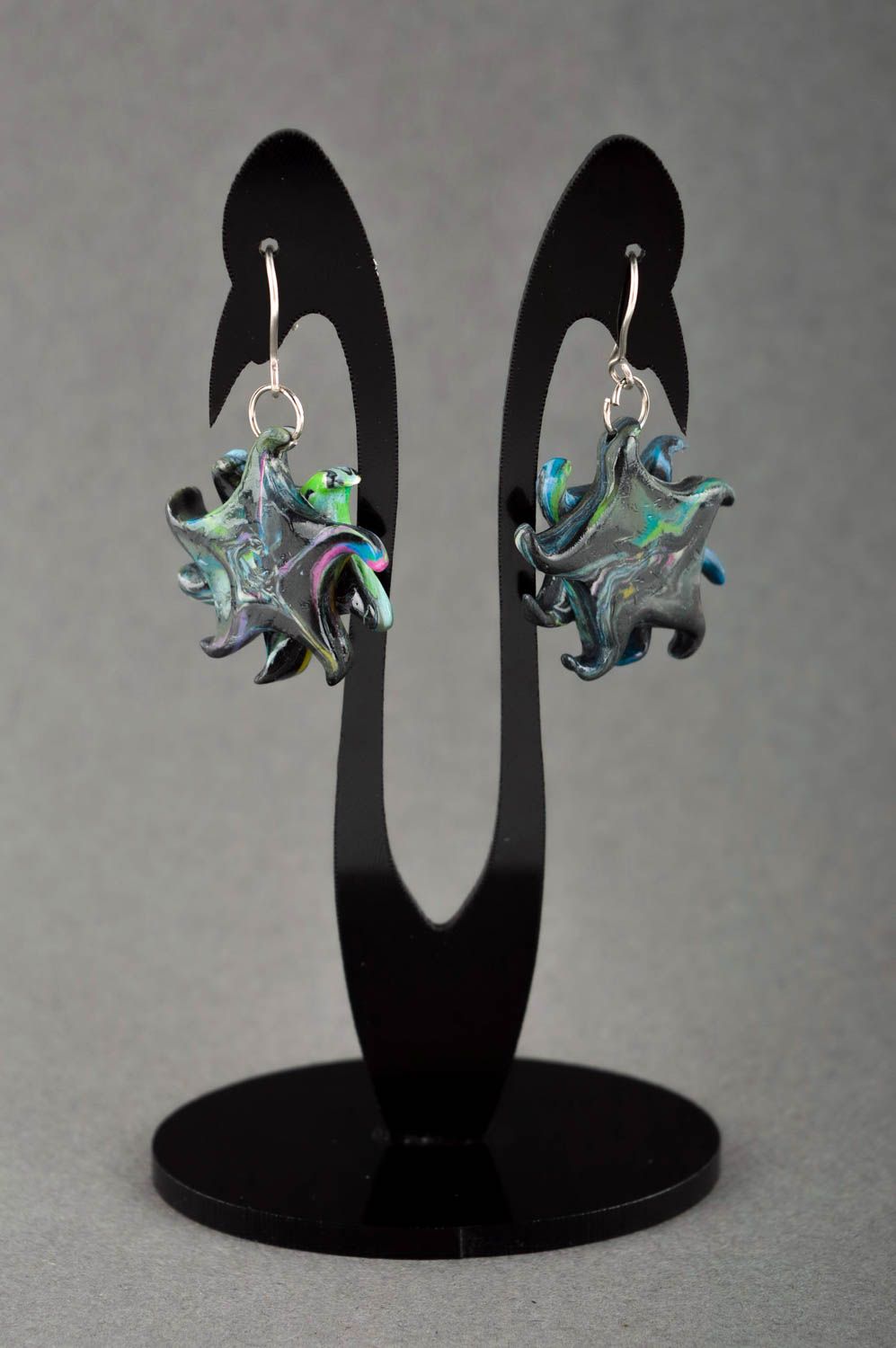 Unusual handmade plastic earrings long earrings handmade accessories for girls photo 1