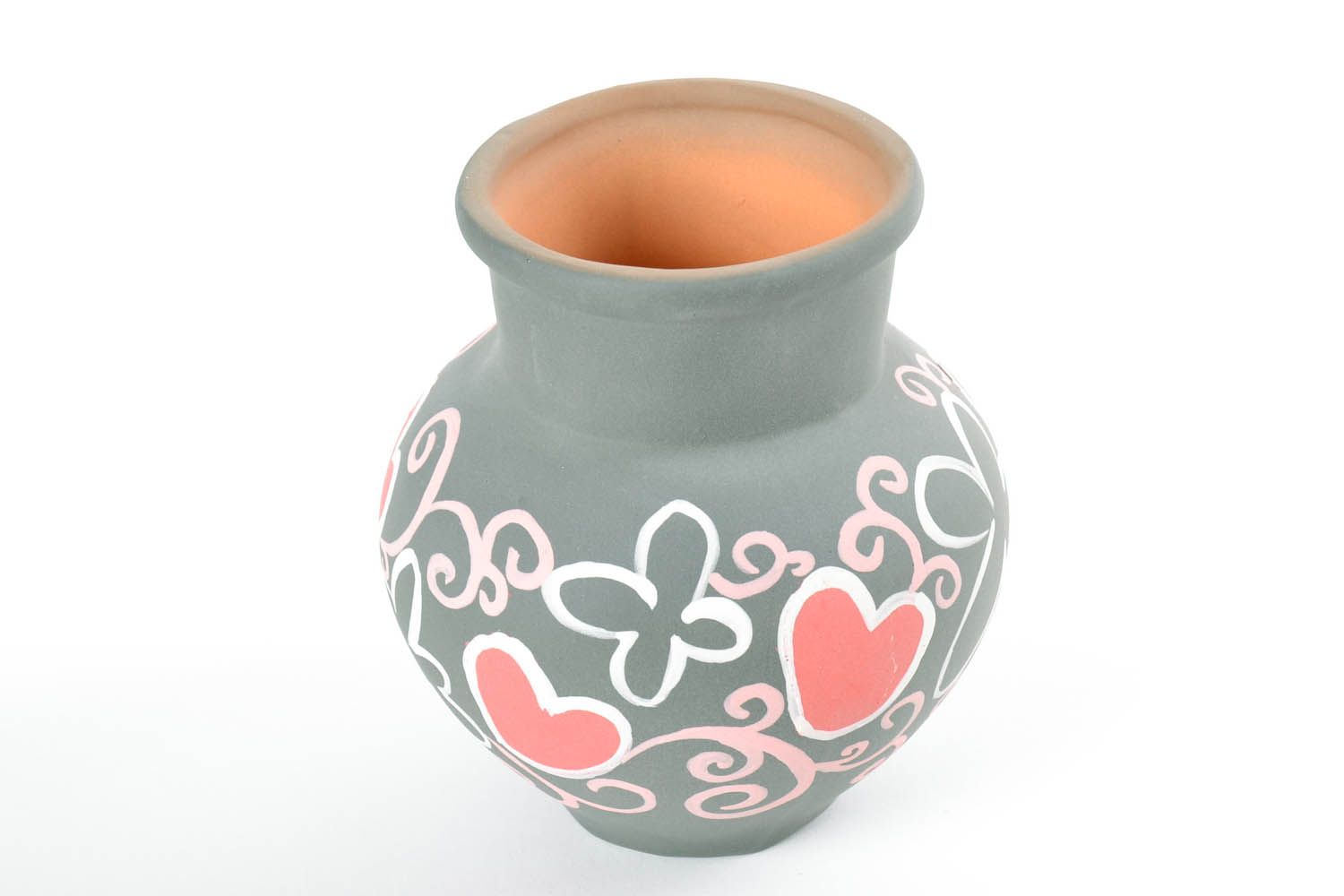 Keramik Krug mit Herzen- und Blumen-Motiv foto 4