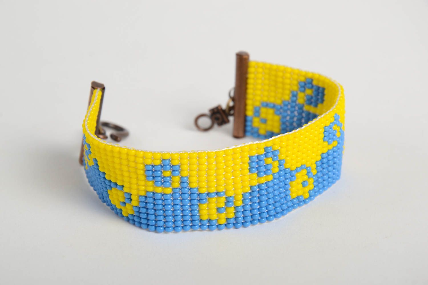 Handgefertigt Glasperlen Armband exklusiver Schmuck Frauen Accessoire gelb blau foto 5