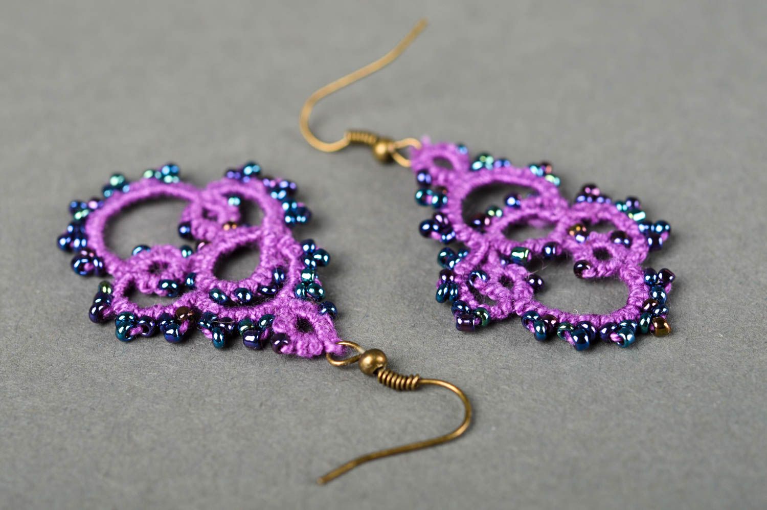 Handmade violet earrings stylish cute jewelry unusual designer accessories photo 5