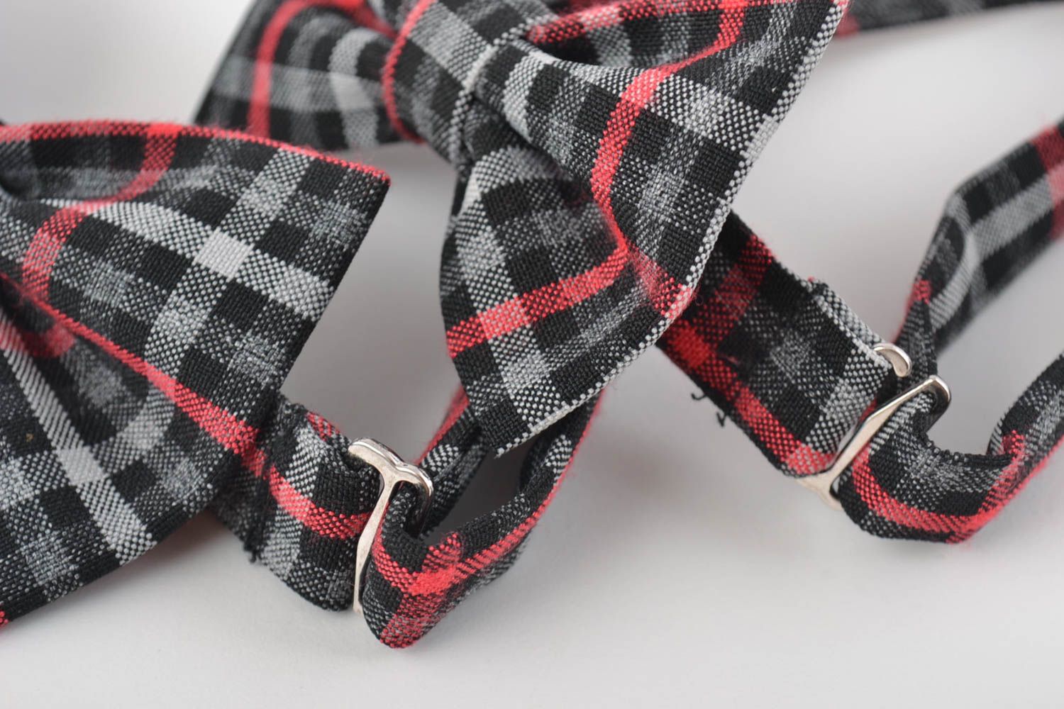 Set of 2 handmade two sided checkered bow ties with straps 490 mm and 430 mm photo 2