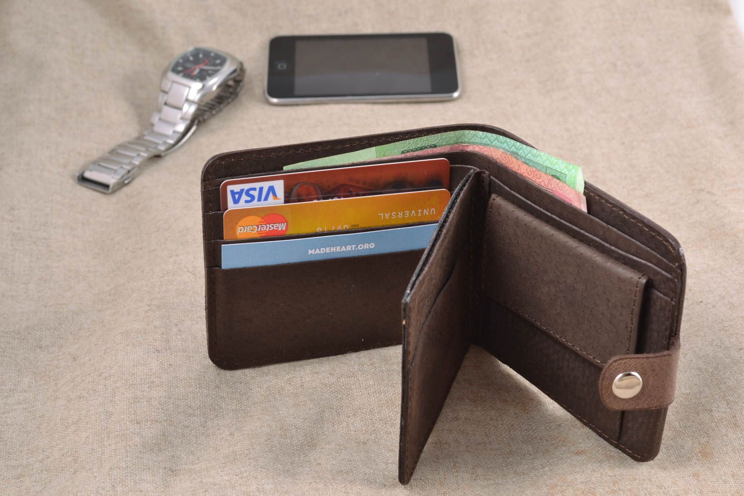 Handgemachte Brieftasche aus Leder für Männer Braun foto 1