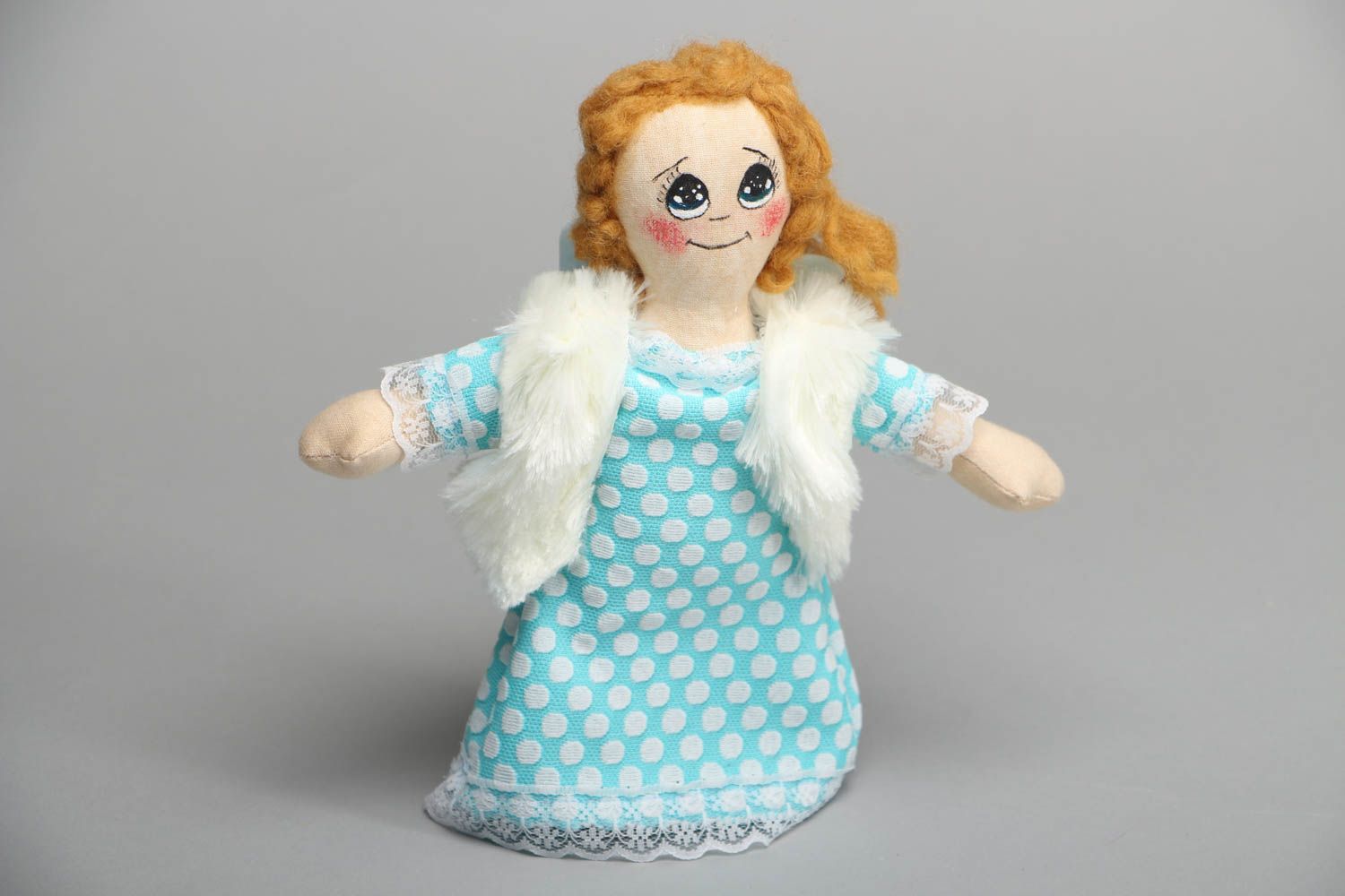 Авторская кукла ангелок в голубом платьице  фото 1