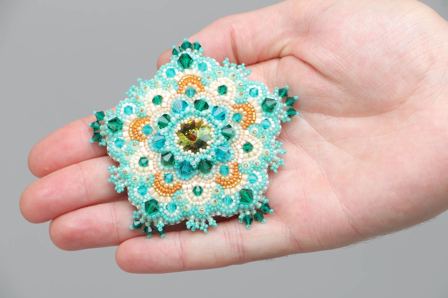 Handmade brooch embroidered with beads and Austrian crystals Sea Treasure photo 5