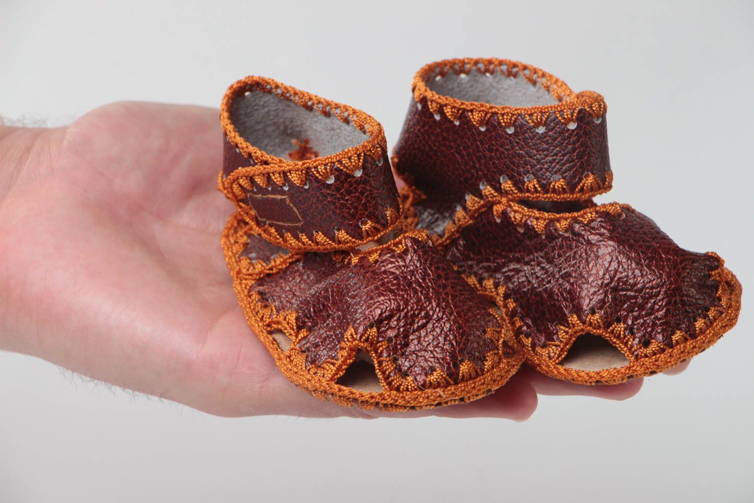 Beautiful brown handmade leather baby booties comfortable children's footwear photo 5