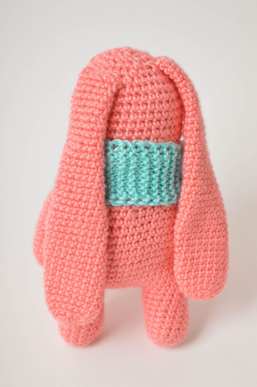 Peluche lapin Jouet tricoté fait main rose original Cadeau pour enfant photo 3
