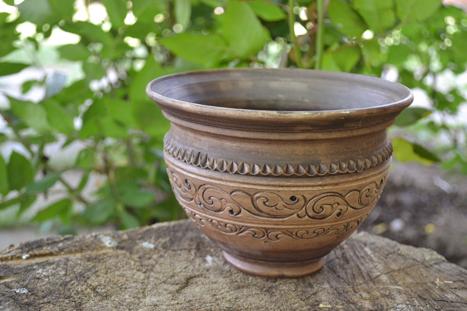 Beautiful large brown handmade designer clay pot for roasting 1 l photo 1