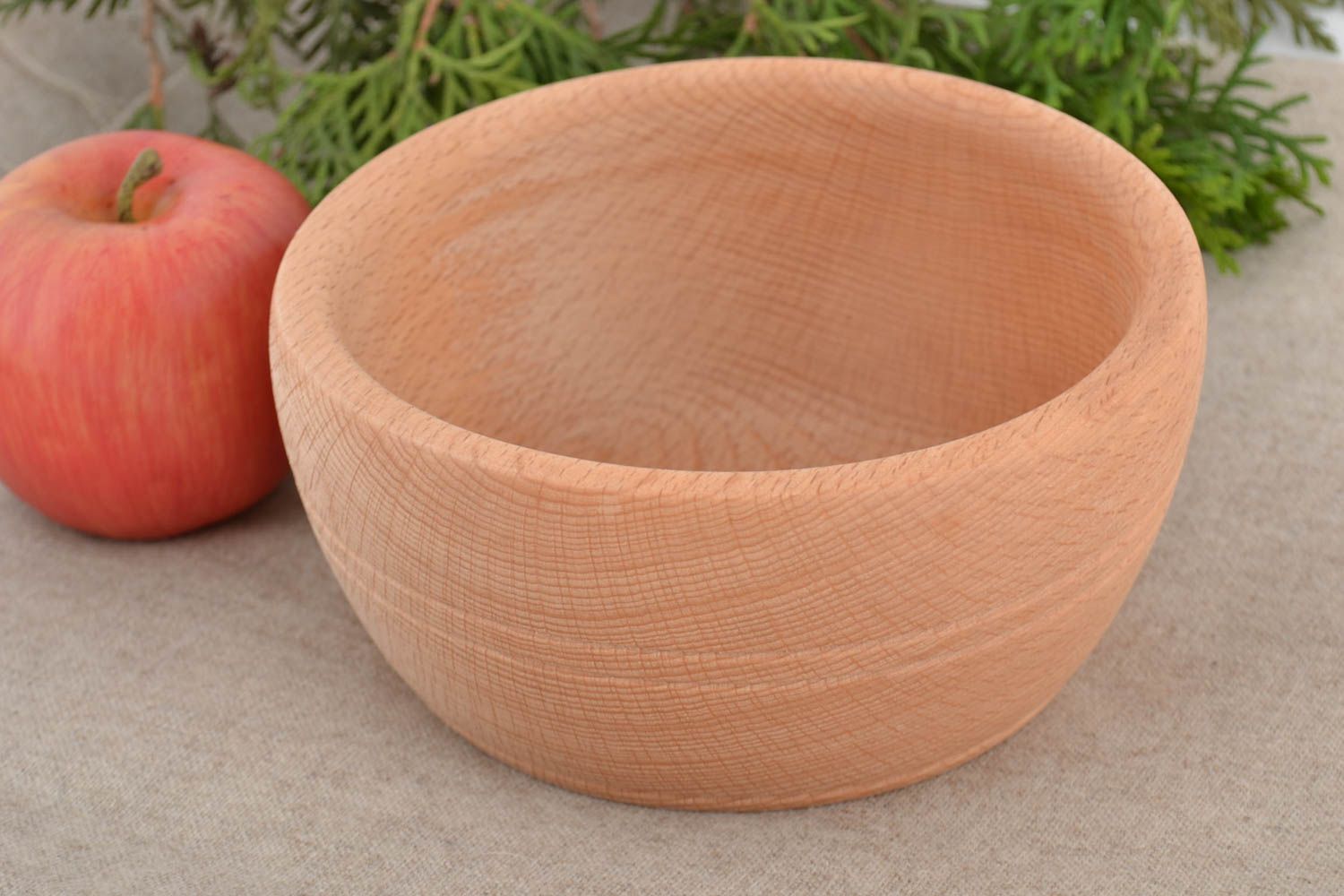 Handmade eco friendly wooden bowl of laconic design for first courses 650 ml photo 1