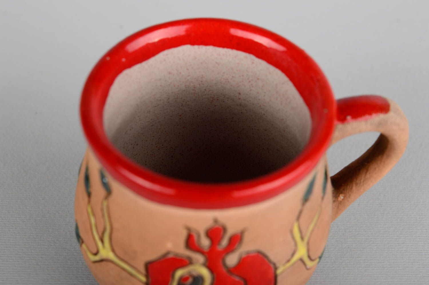 Keramik Geschirr handmade Küchen Zubehör Ton Tasse und Untertasse bemalt schön  foto 2