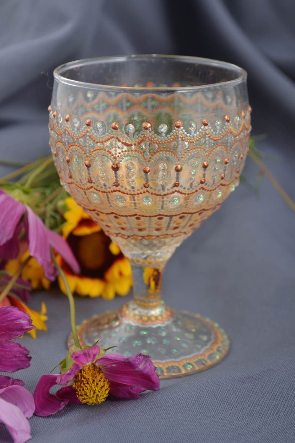 Handmade Weinglas mit Gravur Geschirr aus Glas Tisch Deko schön bemalt foto 1
