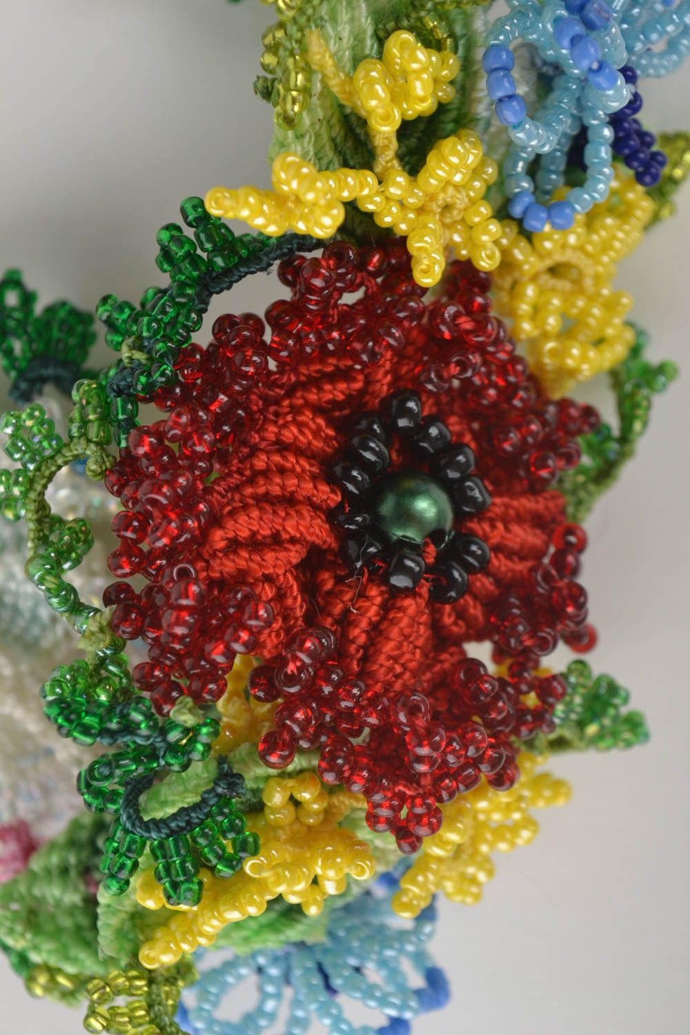 Parure bijoux Bracelet fait main Collier fleurs macramé fils perles de rocaille photo 3