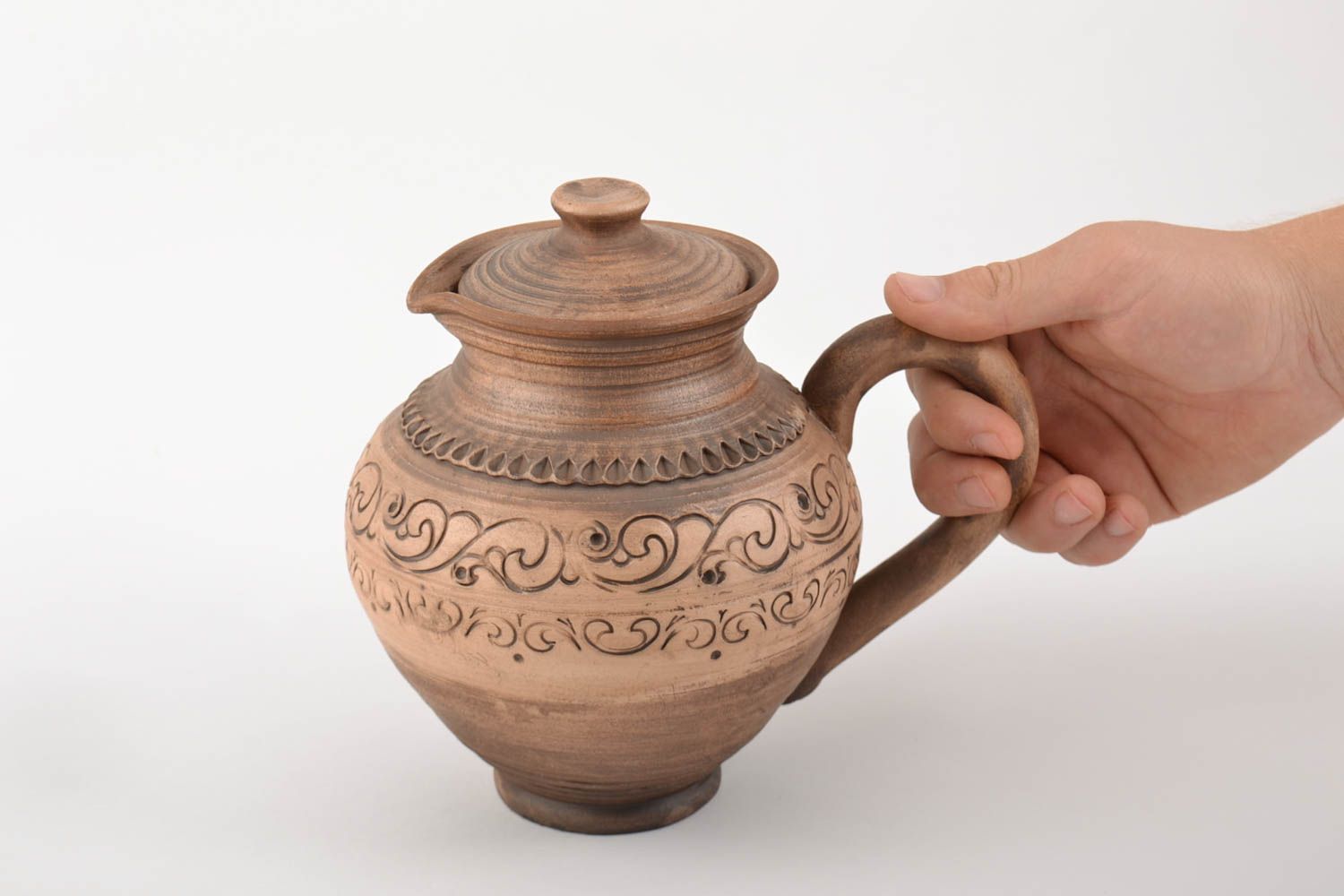 Keramik Krug mit Motiv mit Deckel für Milch Wein Saft 1 L Handarbeit foto 5