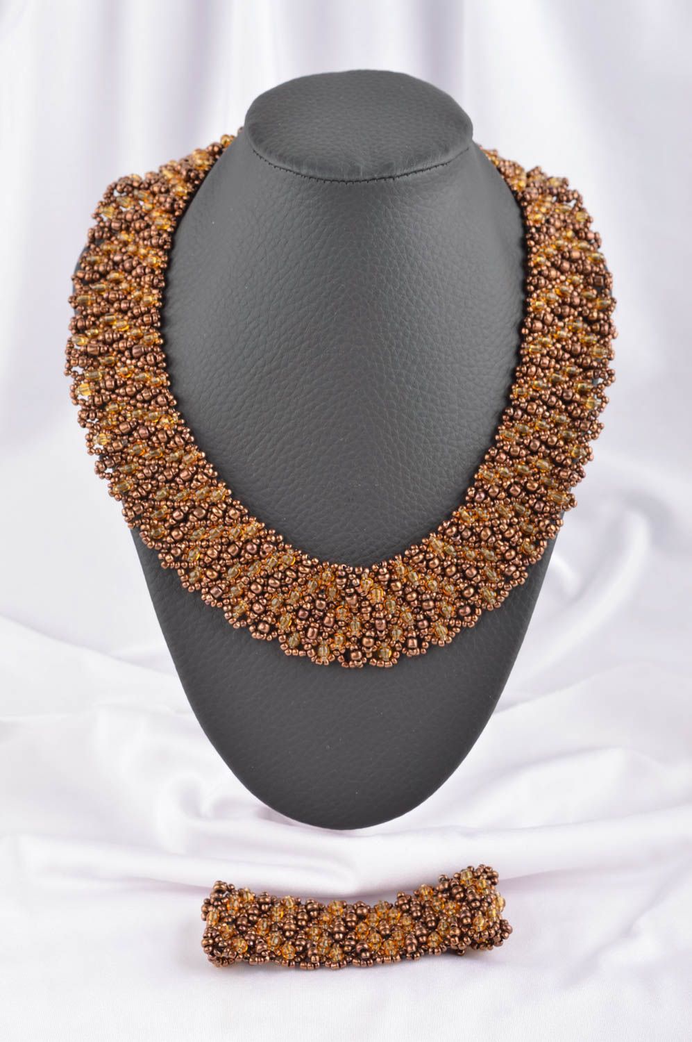Handmade Schmuck Set aus Glasperlen Collier Halskette Damen Armband Schoko foto 1