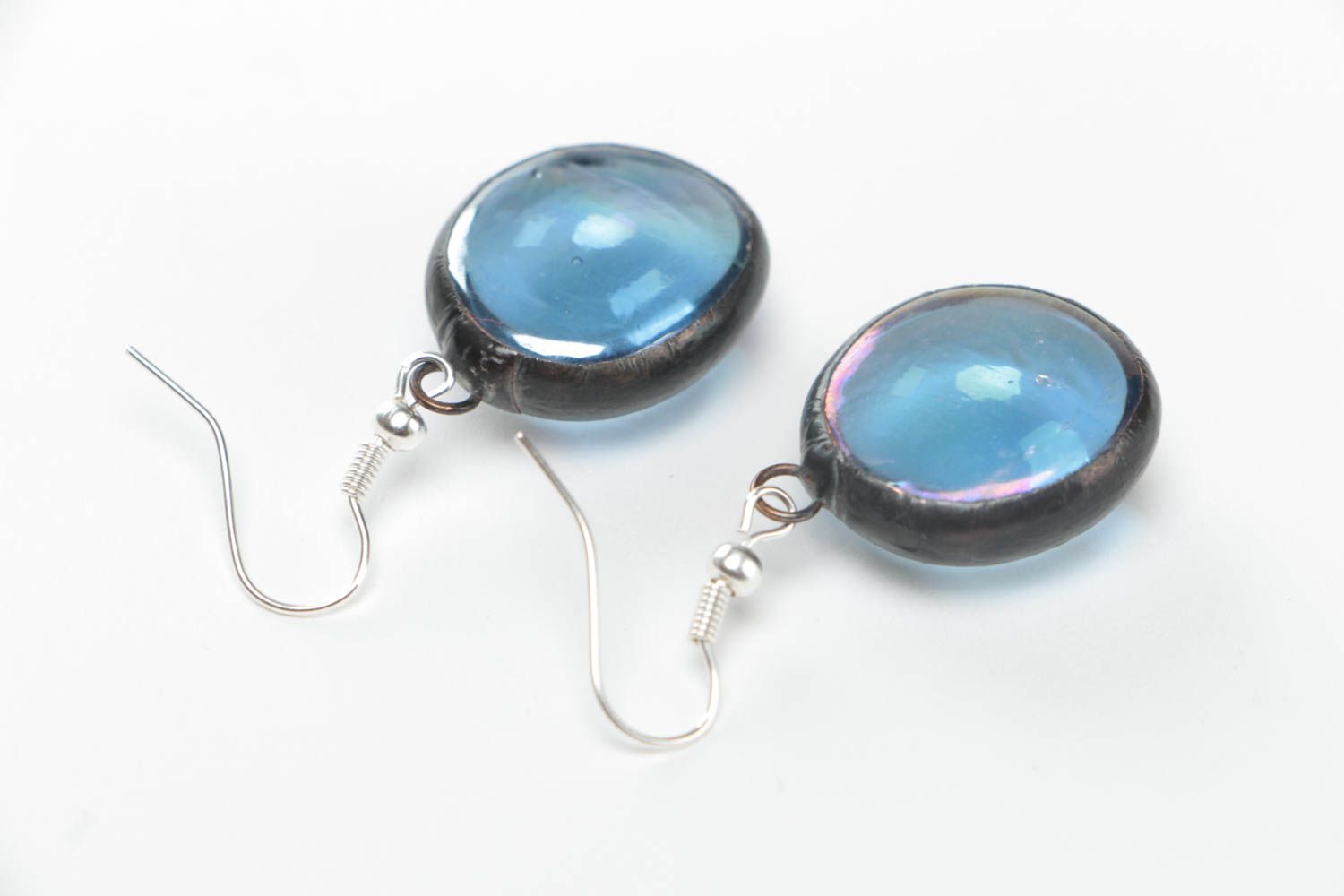 Handmade round glass and tin earrings unusual beautiful stylish design photo 4